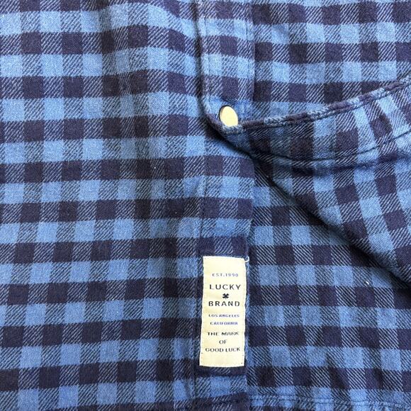 Lucky Brand Button Up Shirt Mens Medium Pearl Snap Blue Gingham Plaid Casual - Picture 7 of 9
